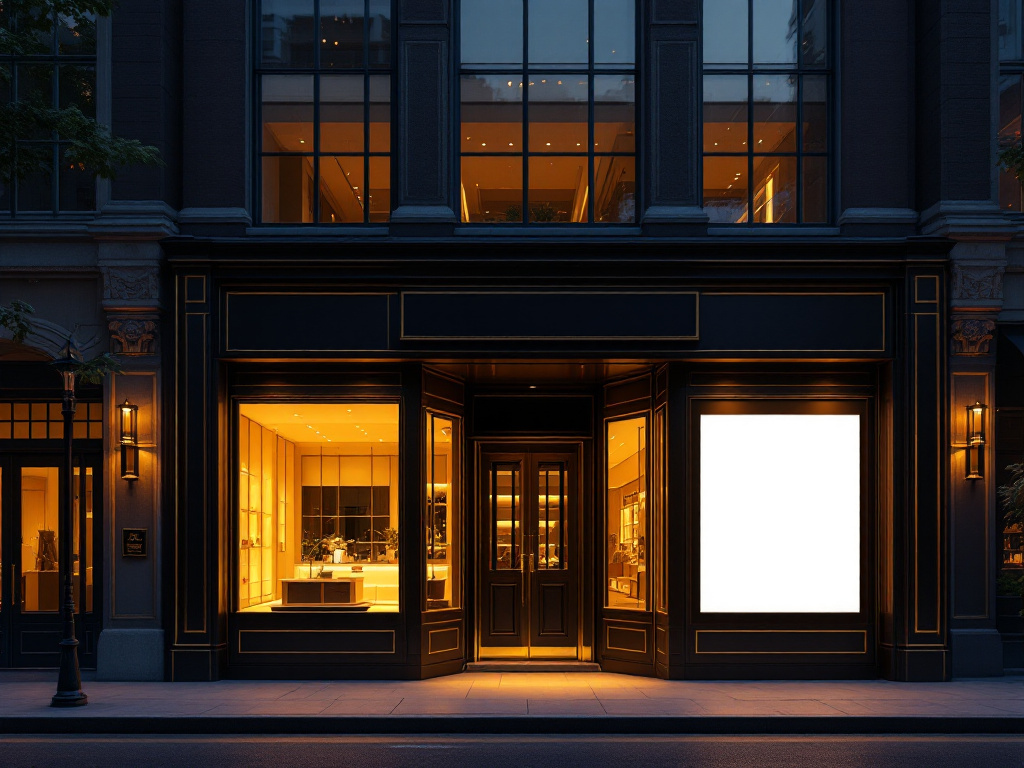 Elegant illuminated storefront of a luxury salon and spa at dusk